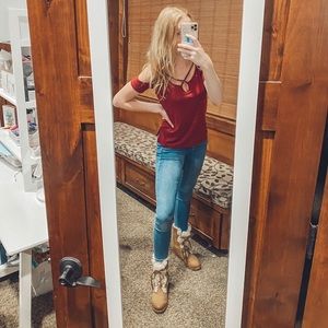 Maroon Cutout Tee